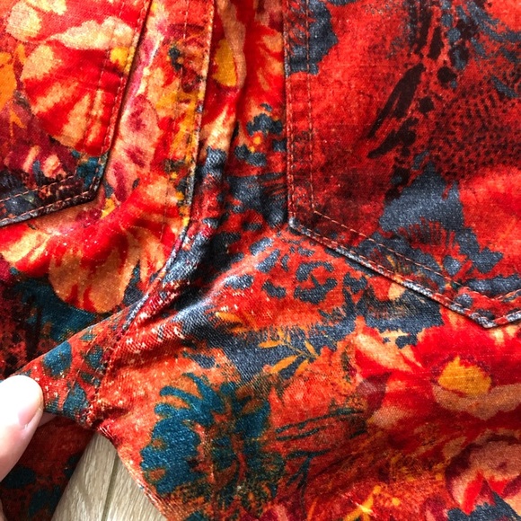Free People Orange Lennon Funkytown Floral Velvet Skinny Pants Size 0 - Picture 14 of 14